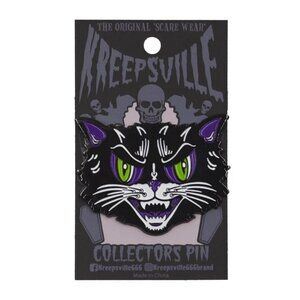 New Kattitude Retro Halloween Cat Enamel Pin Kreepsville Gothic Goth Brooch